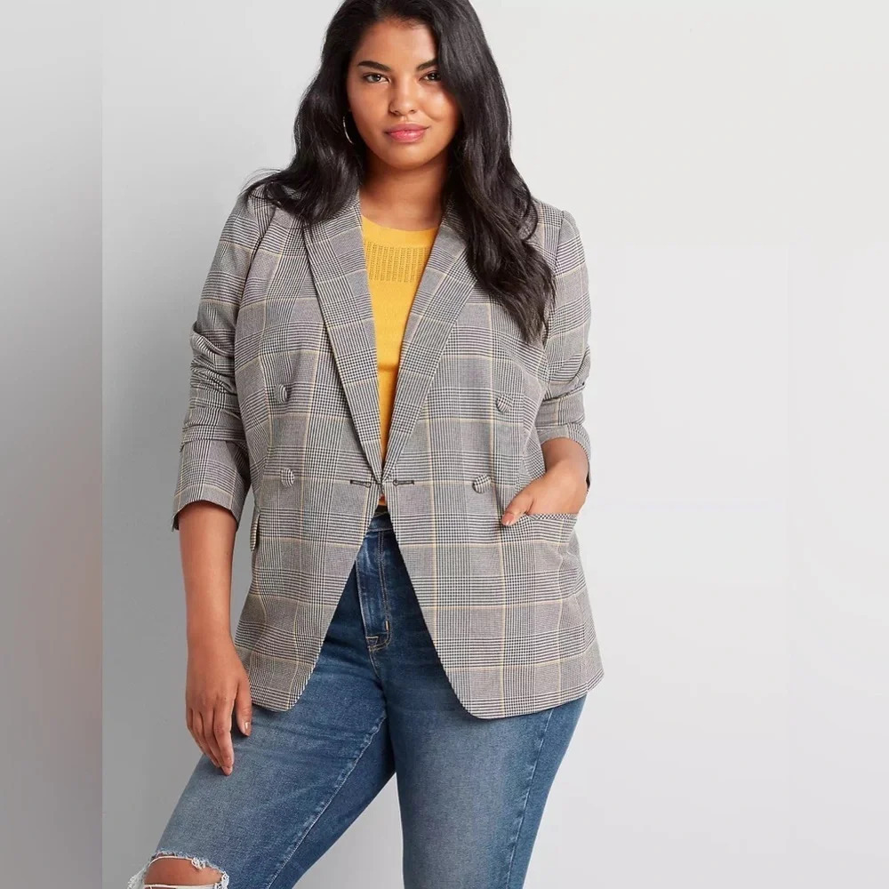 NEW Lane Bryant Plus Size Double Breasted Blazer in Bastille Plaid size 14